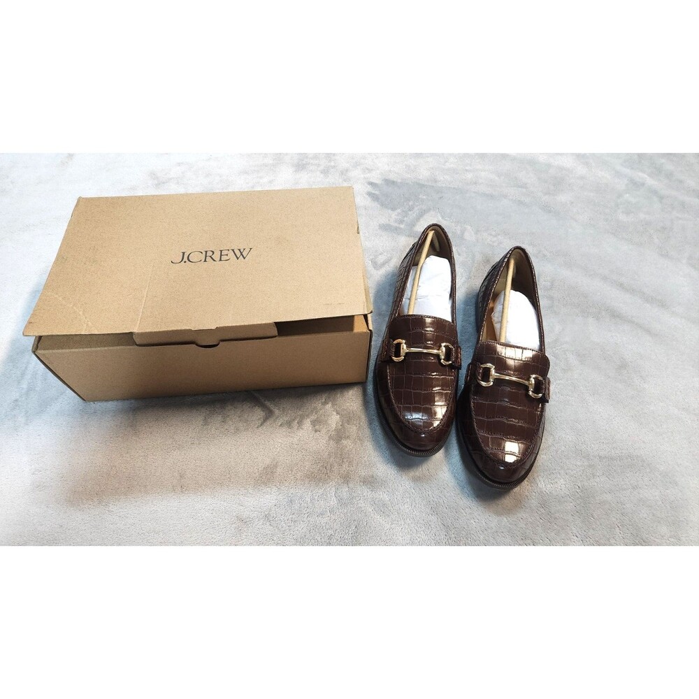 J. Crew Women's‎ Size 10.5 Dark Brown Croc Classic Loafers New with Box